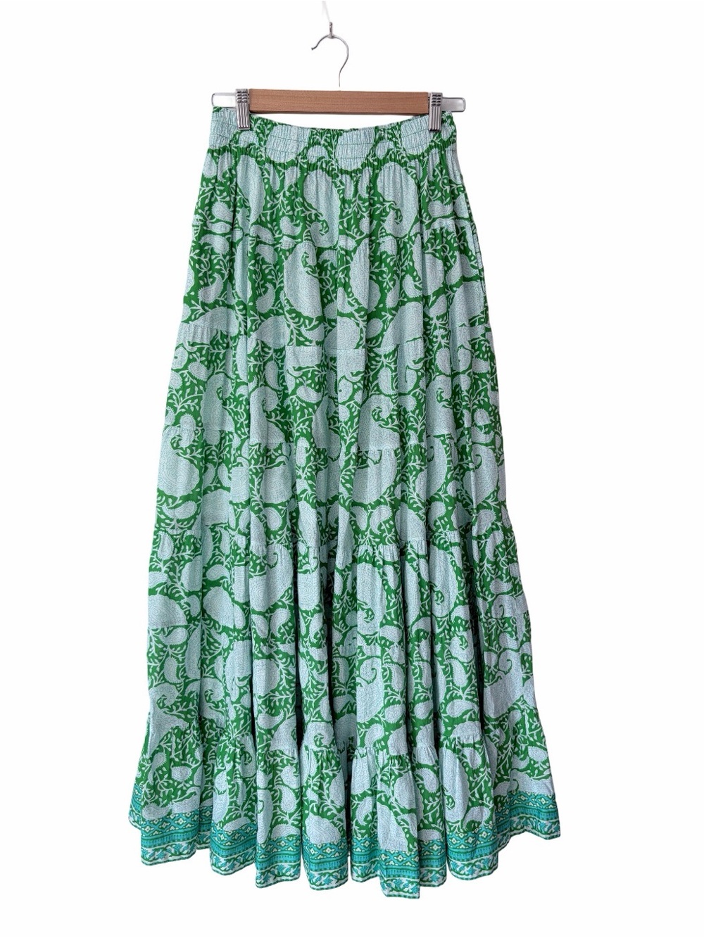 La Plage Breakers Green Blue Tiered Maxi Skirt with Pockets size small